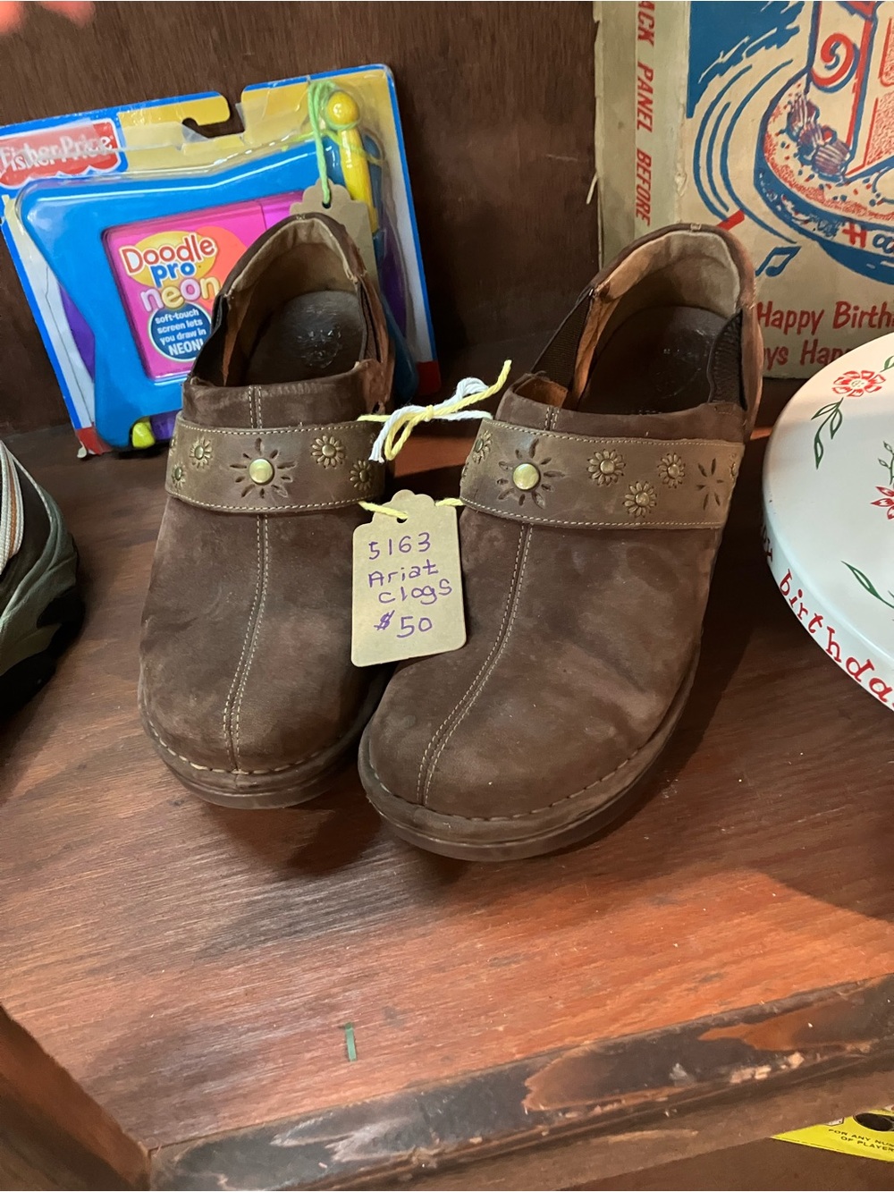 Ariat Brown Leather Clogs with Floral Strap